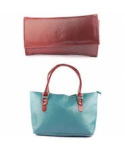Seagreen Handbag + Brown Wallet + Black Strap watch